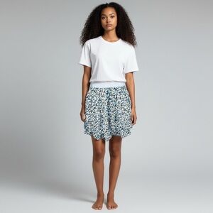 𝅺american Vintage mini skirt pleats floral elastic waistband  off white size XS